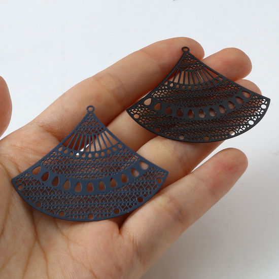 Immagine di Lega di Ferro Filigree Stamping Ciondoli A Forma di Ventagli Multicolore Filigrana 5cm x 4cm , 5 Pz