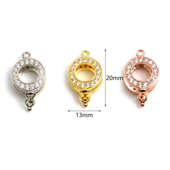 Bild von Kupfer Wunsch Perlenkäfig Schmuck Charms Rund Bunt Transparent Strass Zum Öffnen (Für Perlengröße: 10mm) 20mm x 13mm, 1 Stück