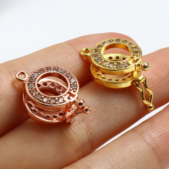 Image de Breloques Médaillon Porte Perle de Vœux en Cuivre Rond Multicolore à Strass Transparent Pouvoir Ouvrir (Apparié à Perle: 10mm) 20mm x 13mm, 1 Pièce