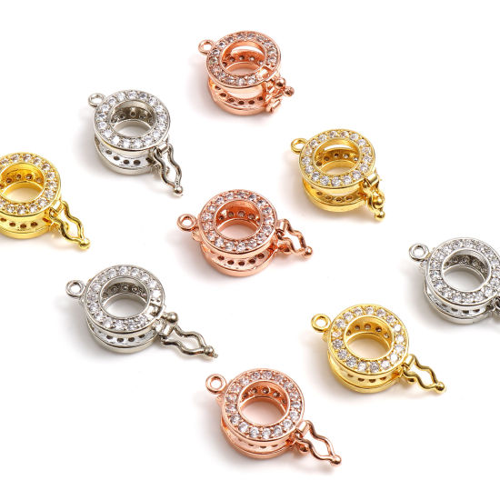 Bild von Kupfer Wunsch Perlenkäfig Schmuck Charms Rund Bunt Transparent Strass Zum Öffnen (Für Perlengröße: 10mm) 20mm x 13mm, 1 Stück