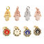 Image de Breloques Religieux en Laiton Fleur Doré Multicolore Khamsa Symbole Paume Micro Pave à Strass Coloré 17mm x 11mm, 1 Pièce