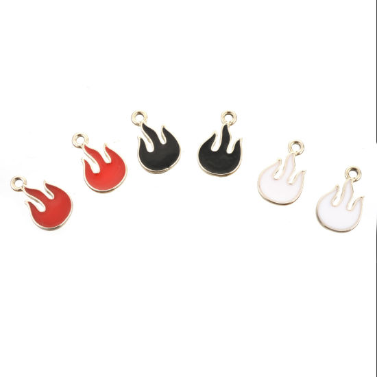 Immagine di Lega di Zinco Charms Oro Placcato Multicolore Fiamma Fuoco Smalto 16mm x 10mm , 20 Pz