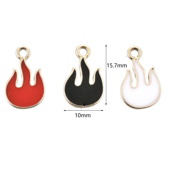 Immagine di Lega di Zinco Charms Oro Placcato Multicolore Fiamma Fuoco Smalto 16mm x 10mm , 20 Pz