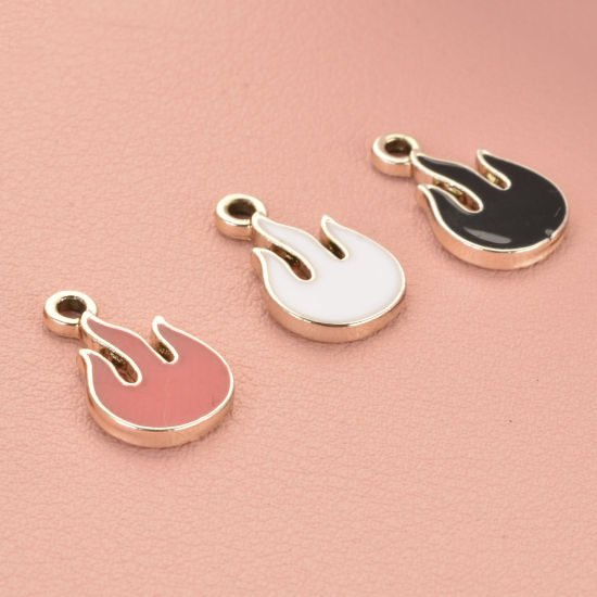 Immagine di Lega di Zinco Charms Oro Placcato Multicolore Fiamma Fuoco Smalto 16mm x 10mm , 20 Pz