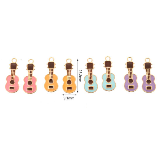Immagine di Lega di Zinco Charms Strumento Musicale Chitarra Oro Placcato Multicolore Smalto 23mm x 9mm , 10 Pz