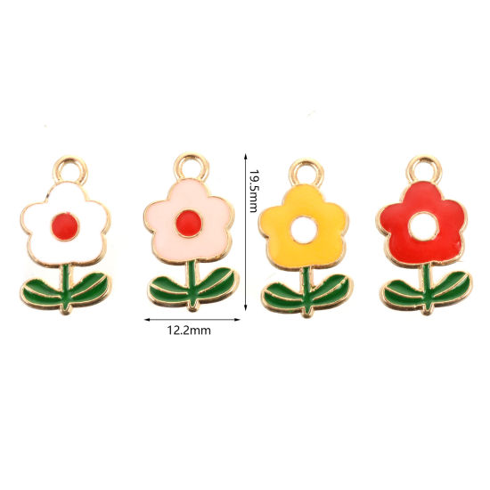 Immagine di Lega di Zinco Charms Le foglie del Fiore Oro Placcato Multicolore Smalto 19.5mm x 12mm , 10 Pz