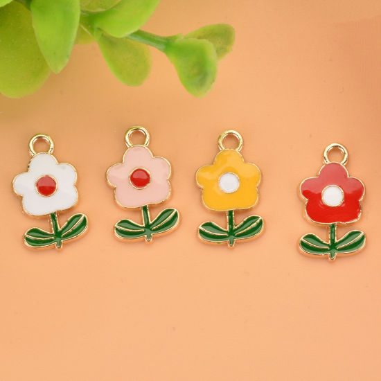 Immagine di Lega di Zinco Charms Le foglie del Fiore Oro Placcato Multicolore Smalto 19.5mm x 12mm , 10 Pz