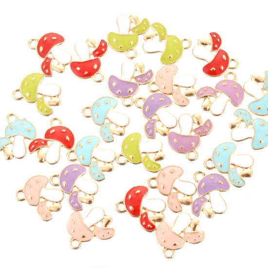 Picture of Zinc Based Alloy Charms Mushroom Gold Plated Multicolor Enamel 19.6mm x 16mm, 10 PCs