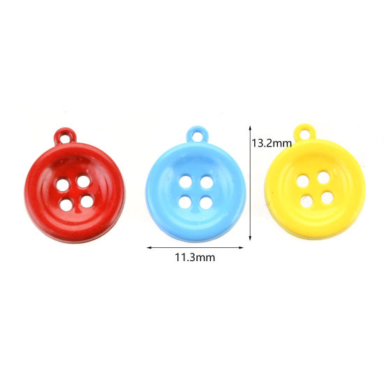 Immagine di Lega di Zinco Charms Bottone Multicolore Pittura 13mm x 11mm , 10 Pz