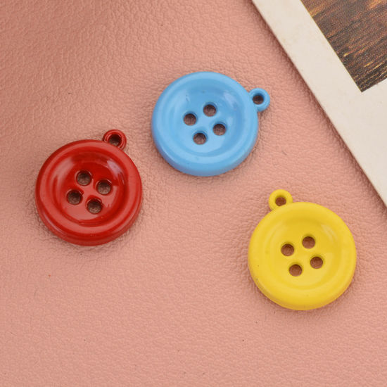 Immagine di Lega di Zinco Charms Bottone Multicolore Pittura 13mm x 11mm , 10 Pz