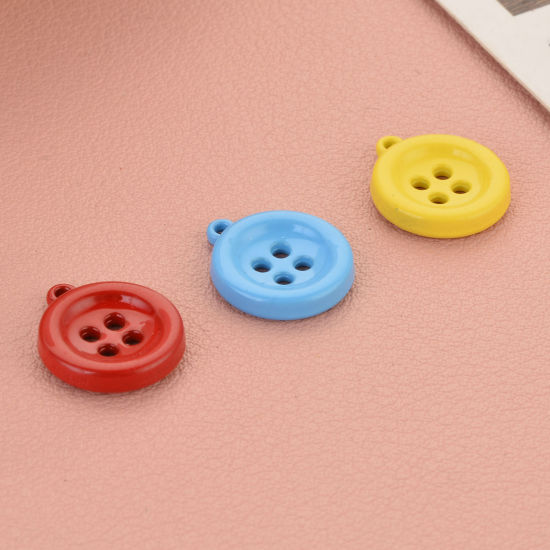 Immagine di Lega di Zinco Charms Bottone Multicolore Pittura 13mm x 11mm , 10 Pz