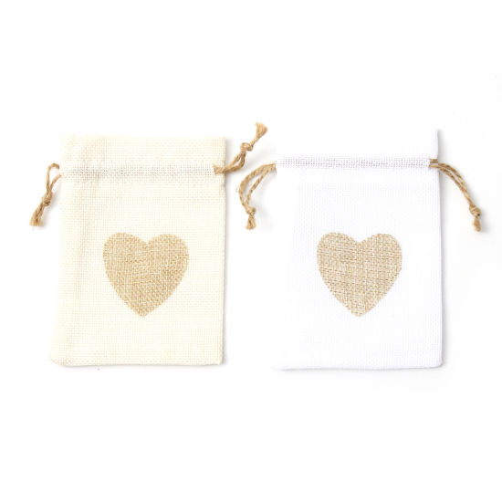 Picture of Cotton & Linen Drawstring Bags Rectangle Multicolor Heart (Usable Space: Approx 11x10cm) 13.5cm x 10cm, 5 PCs