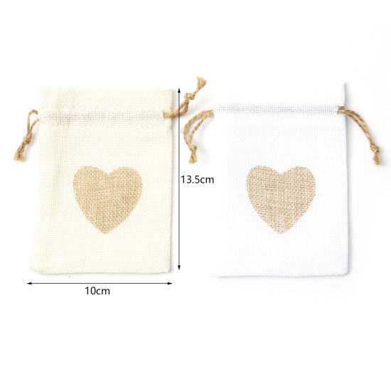 Picture of Cotton & Linen Drawstring Bags Rectangle Multicolor Heart (Usable Space: Approx 11x10cm) 13.5cm x 10cm, 5 PCs
