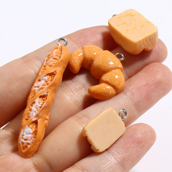 Picture of Resin Pendants Bread Silver Tone Orange 10 PCs