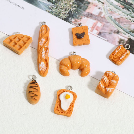 Picture of Resin Pendants Bread Silver Tone Orange 10 PCs