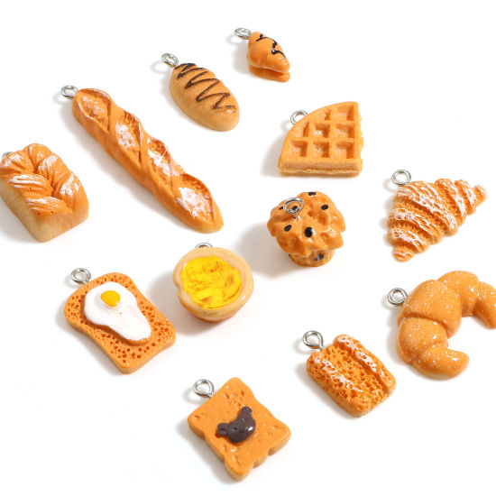 Picture of Resin Pendants Bread Silver Tone Orange 10 PCs