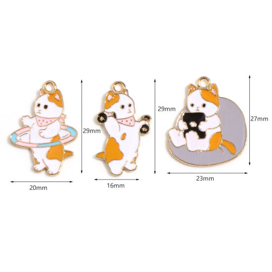 Picture of Zinc Based Alloy Charms Cat Animal Gold Plated Multicolor Enamel 5 PCs