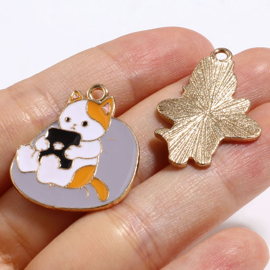 Picture of Zinc Based Alloy Charms Cat Animal Gold Plated Multicolor Enamel 5 PCs