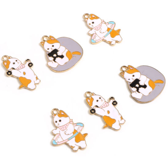 Picture of Zinc Based Alloy Charms Cat Animal Gold Plated Multicolor Enamel 5 PCs