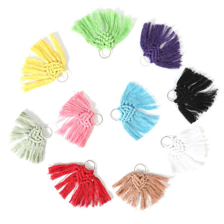 Цинковый сплав + хлопок кисточка Подвески В формевеер Позолоченный Разноцветный кисточка 12см x 10см, 2 ШТ