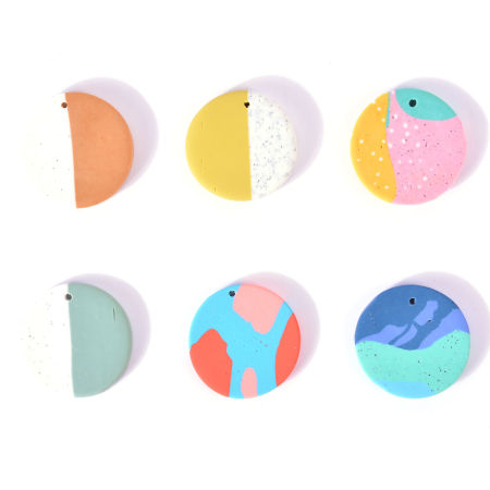 Polymer Clay Charms Round Disc Multicolor 26mm Dia., 5 PCs