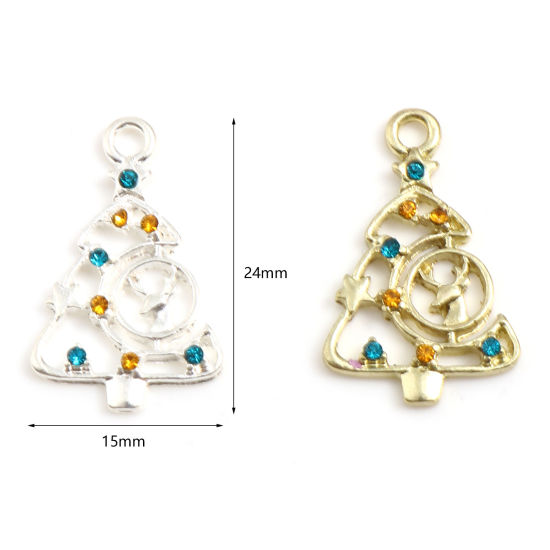 Picture of Zinc Based Alloy Charms Tree Christmas Reindeer Multicolor Rhinestone 24mm x 15mm, 5 PCs