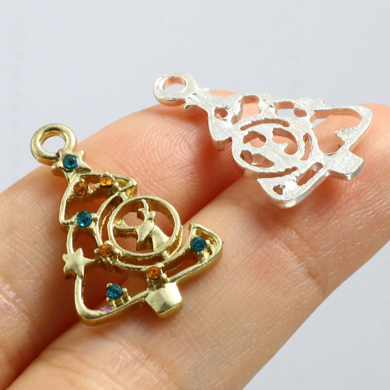 Picture of Zinc Based Alloy Charms Tree Christmas Reindeer Multicolor Rhinestone 24mm x 15mm, 5 PCs