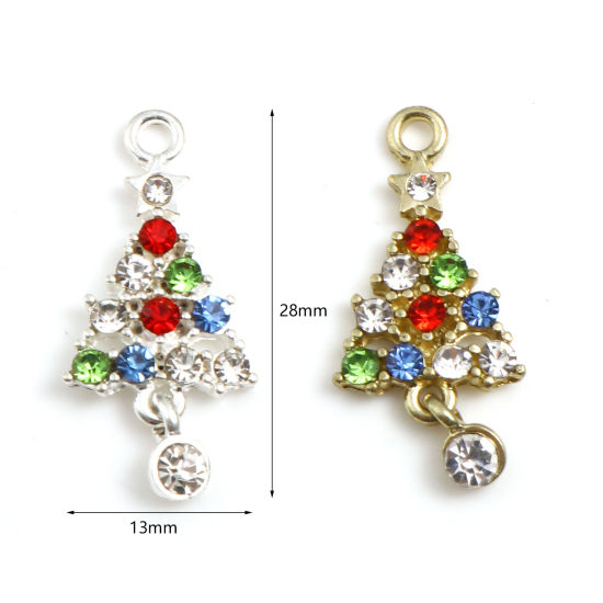 Picture of Zinc Based Alloy Charms Christmas Tree Multicolor Rhinestone 28mm x 13mm, 5 PCs