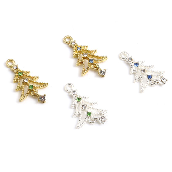 Picture of Zinc Based Alloy Charms Christmas Tree Multicolor Rhinestone 27mm x 15mm, 10 PCs