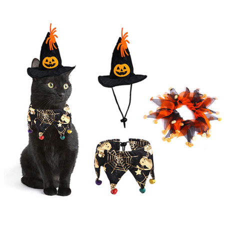 Halloween Hat And Scarf Set Pet Dog Cat Clothes Dress Up Cosplay Costume