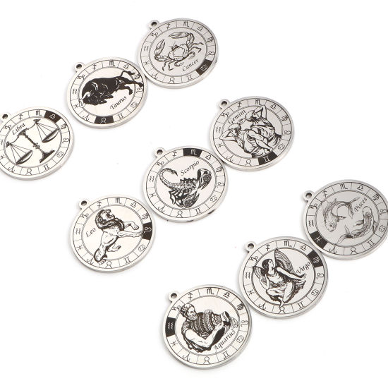 Immagine di Acciaio Inossidabile Ciondoli Tondo Tono Argento Nero Costellazione 33mm x 30mm, 1 Pz