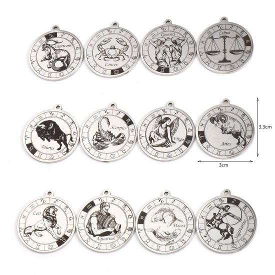 Immagine di Acciaio Inossidabile Ciondoli Tondo Tono Argento Nero Costellazione 33mm x 30mm, 1 Pz