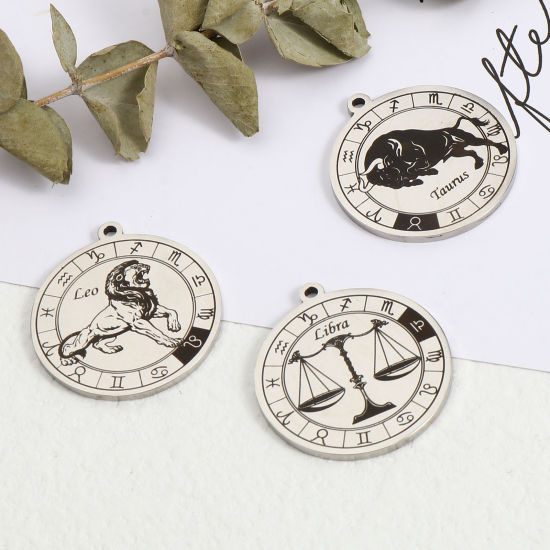 Immagine di Acciaio Inossidabile Ciondoli Tondo Tono Argento Nero Costellazione 33mm x 30mm, 1 Pz