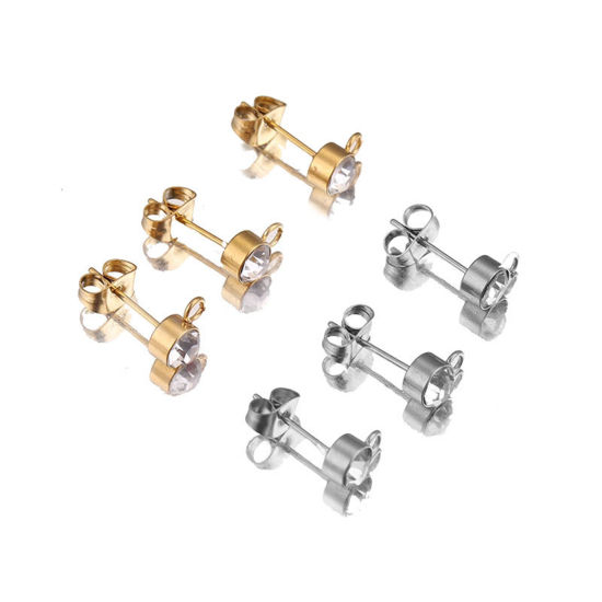 Immagine di Acciaio Inossidabile Orecchini a Perno Tondo Tono Argento W/ Loop 1 Pacchetto ( 20 Pz/Serie)