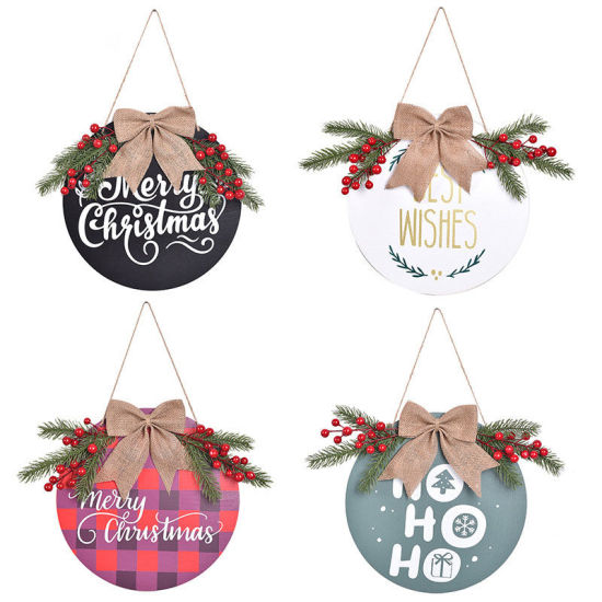 Picture of Wooden Round Christmas Hanging Decoration For Closet Door And Window