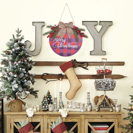 Image de Décoration de Noël ronde en bois pour porte et fenêtre de placard