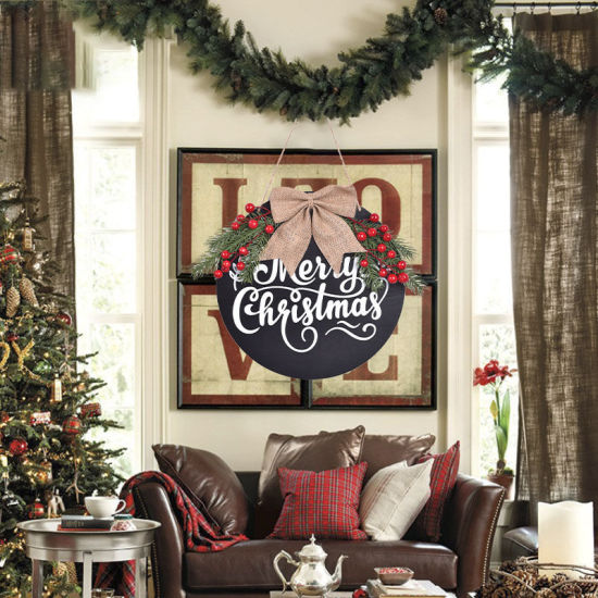 Image de Décoration de Noël ronde en bois pour porte et fenêtre de placard