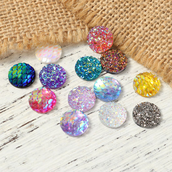 Image de Cabochons d'Embellissement en Résine Druzy Rond Couleur au Hasard 50 Pcs