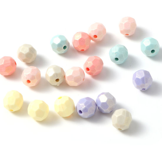 Image de Perles en Résine Rond Multicolore Perlaire A Facettes 8mm Dia, Taille de Trou: 1.7mm, 200 Pcs