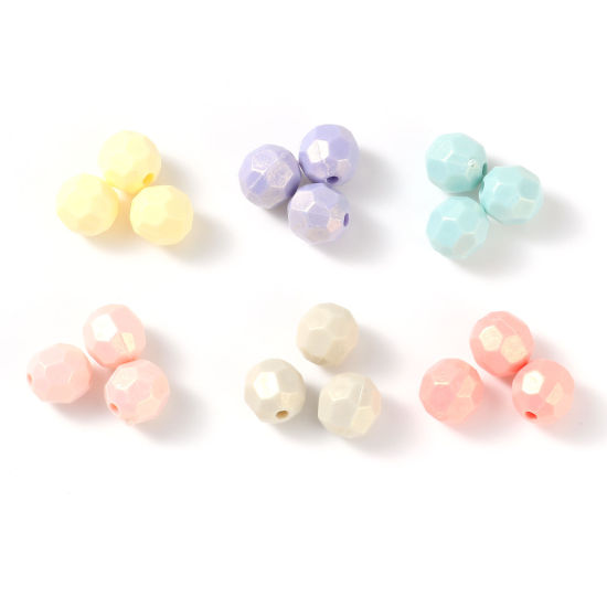 Image de Perles en Résine Rond Multicolore Perlaire A Facettes 8mm Dia, Taille de Trou: 1.7mm, 200 Pcs