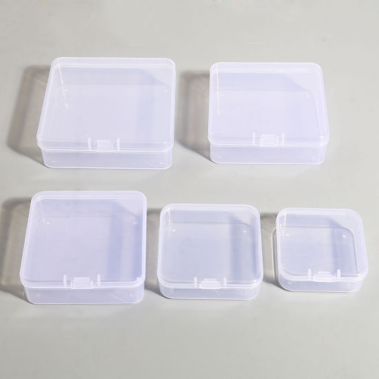 Picture of Plastic Storage Container Box Basket Square Transparent Clear 5 PCs