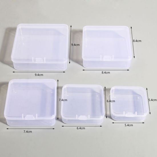 Picture of Plastic Storage Container Box Basket Square Transparent Clear 5 PCs