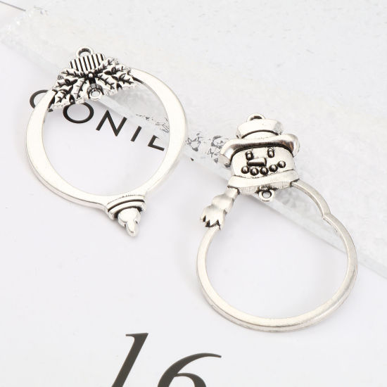 Immagine di Lega di Zinco Ciondoli Corona di Natale Argento Antico Fantoccio di Neve 1 Pz