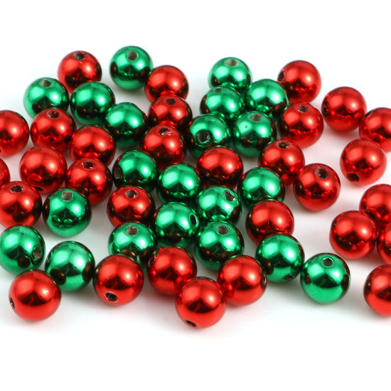 Imagen de CCB Plástico Navidad Cuentas Ronda , Multicolor 8mm Diámetro, Agujero: Aprox 1.7mm, 50 Unidades