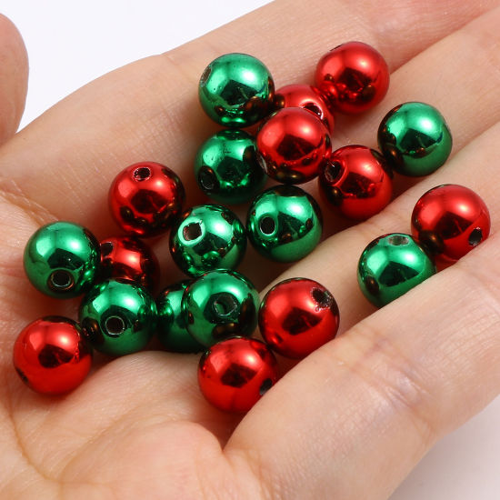 Imagen de CCB Plástico Navidad Cuentas Ronda , Multicolor 8mm Diámetro, Agujero: Aprox 1.7mm, 50 Unidades