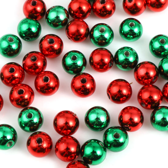 Imagen de CCB Plástico Navidad Cuentas Ronda , Multicolor 8mm Diámetro, Agujero: Aprox 1.7mm, 50 Unidades