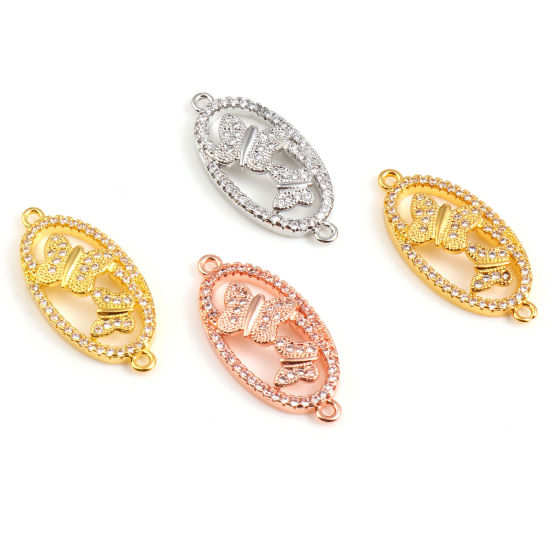 Immagine di Ottone Insetto Connettore Ovale Multicolore Farfalla Micro Spianare Trasparente Cubic Zirconiae 27mm x 13mm, 1 Pz