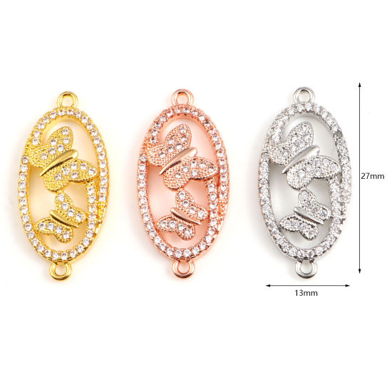 Immagine di Ottone Insetto Connettore Ovale Multicolore Farfalla Micro Spianare Trasparente Cubic Zirconiae 27mm x 13mm, 1 Pz
