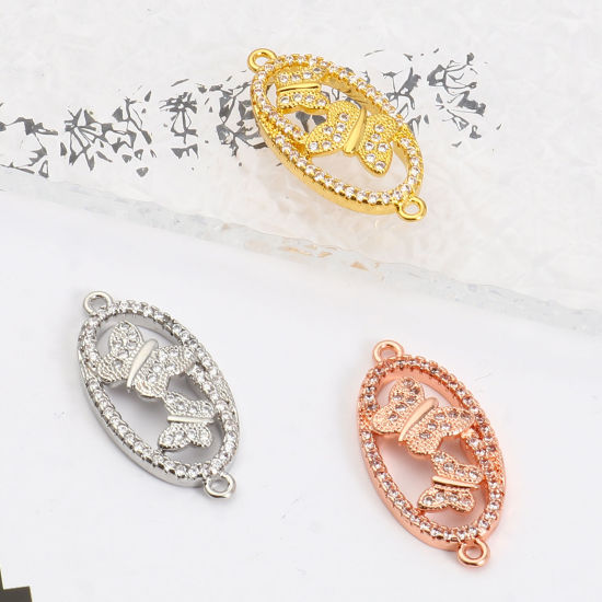 Immagine di Ottone Insetto Connettore Ovale Multicolore Farfalla Micro Spianare Trasparente Cubic Zirconiae 27mm x 13mm, 1 Pz