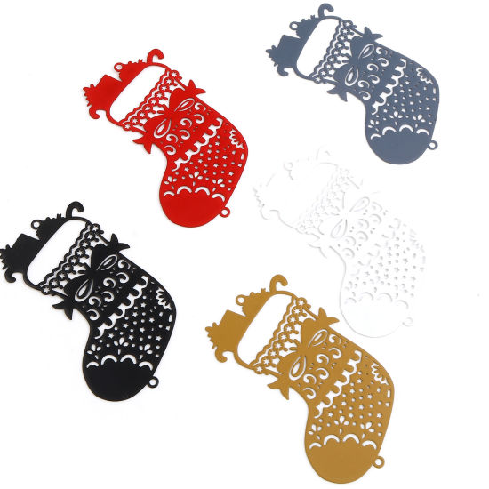 Bild von Messing Filigran Stempel Verzierung Verbinder Weihnachtsstiefel Bunt Filigran Spritzlackierung 6.3cm x 4.4cm, 5 Stück